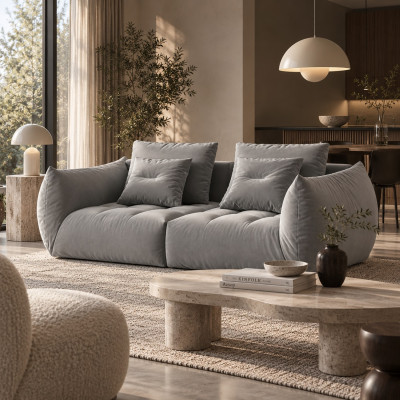 Sofa Bloom 3-osobowa szary welur Micadoni