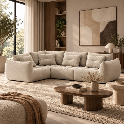 Sofa narożna Bloom jasnobeżowy welur Micadoni