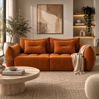 Sofa z funkcją spania Bloom terakotowy welur Micadoni