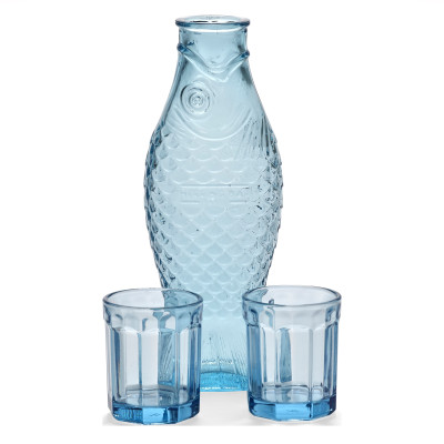 Zestaw karafka i 2 szklanki Fish & Fish niebieski Serax