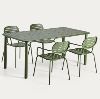 Zestaw ogrodowy Brai st� + 4 krzes�a zielony kave home