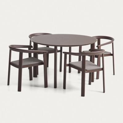Zestaw ogrodowy Erice stół 120 cm + 4 krzesła brązowy Kave Home