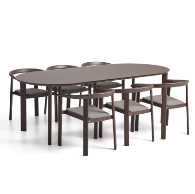 Zestaw ogrodowy Erice stół 230 cm + 6 krzeseł brązowy Kave Home