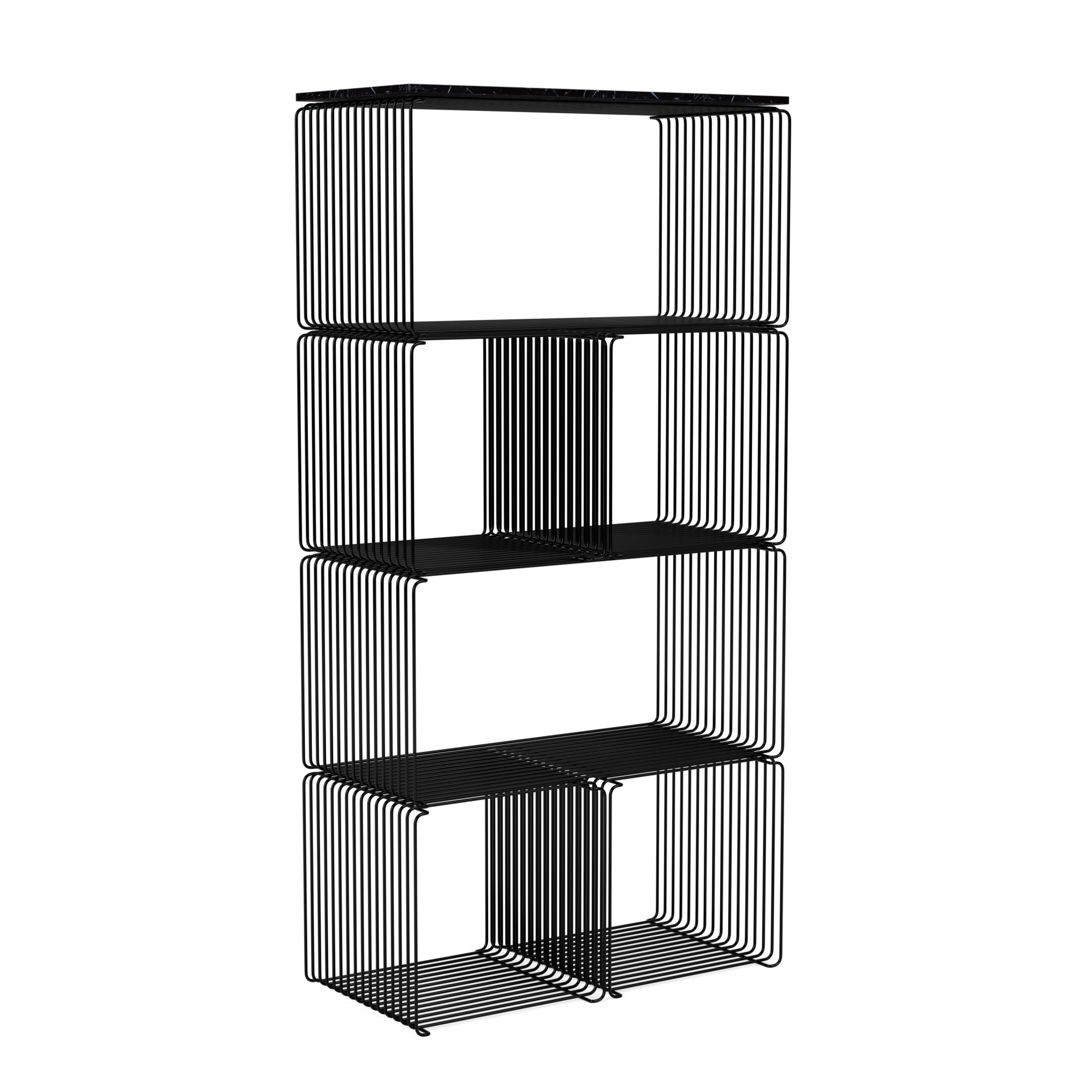 Regał Modułowy Panton Wire Czarny Z Marmurową, Czarną Półką Montana