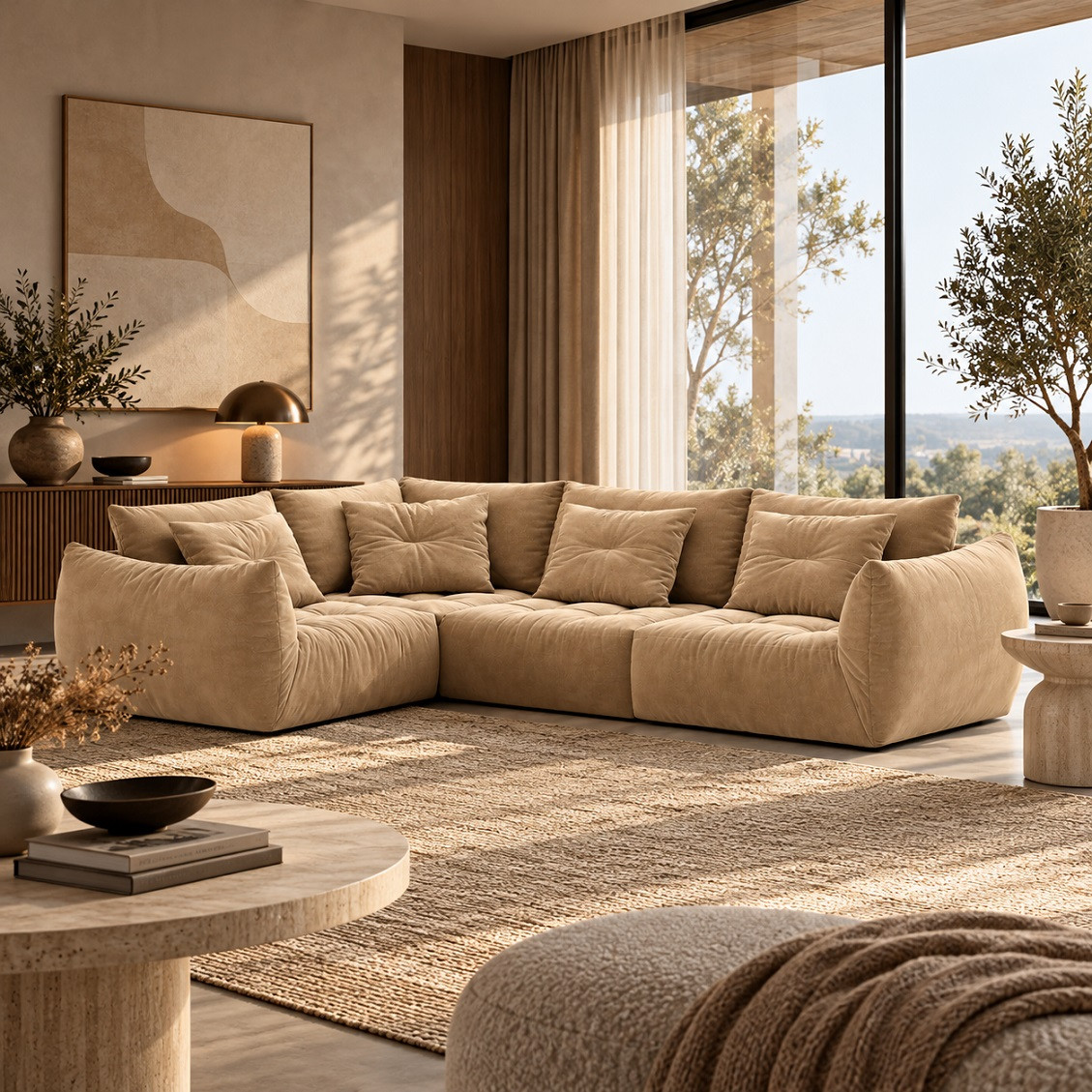 Sofa Narożna Bloom Beżowy Welur Micadoni