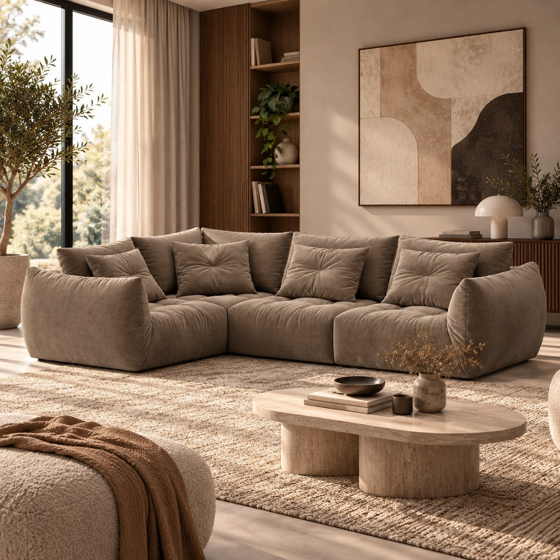 Sofa Narożna Bloom Jasnobrązowy Welur Micadoni