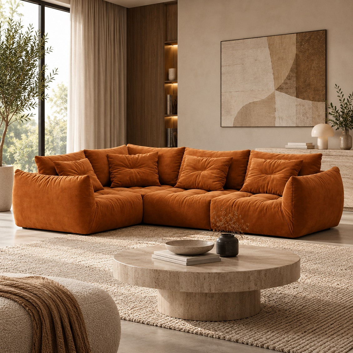 Sofa Narożna Bloom Terakotowy Welur Micadoni