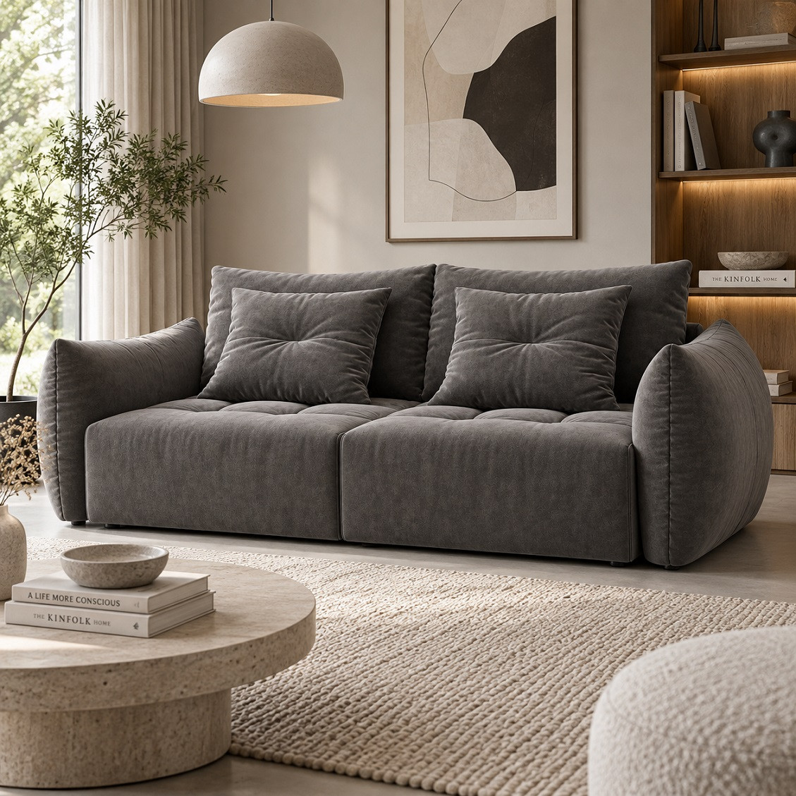 Sofa Z Funkcją Spania Bloom Ciemnoszary Welur Micadoni