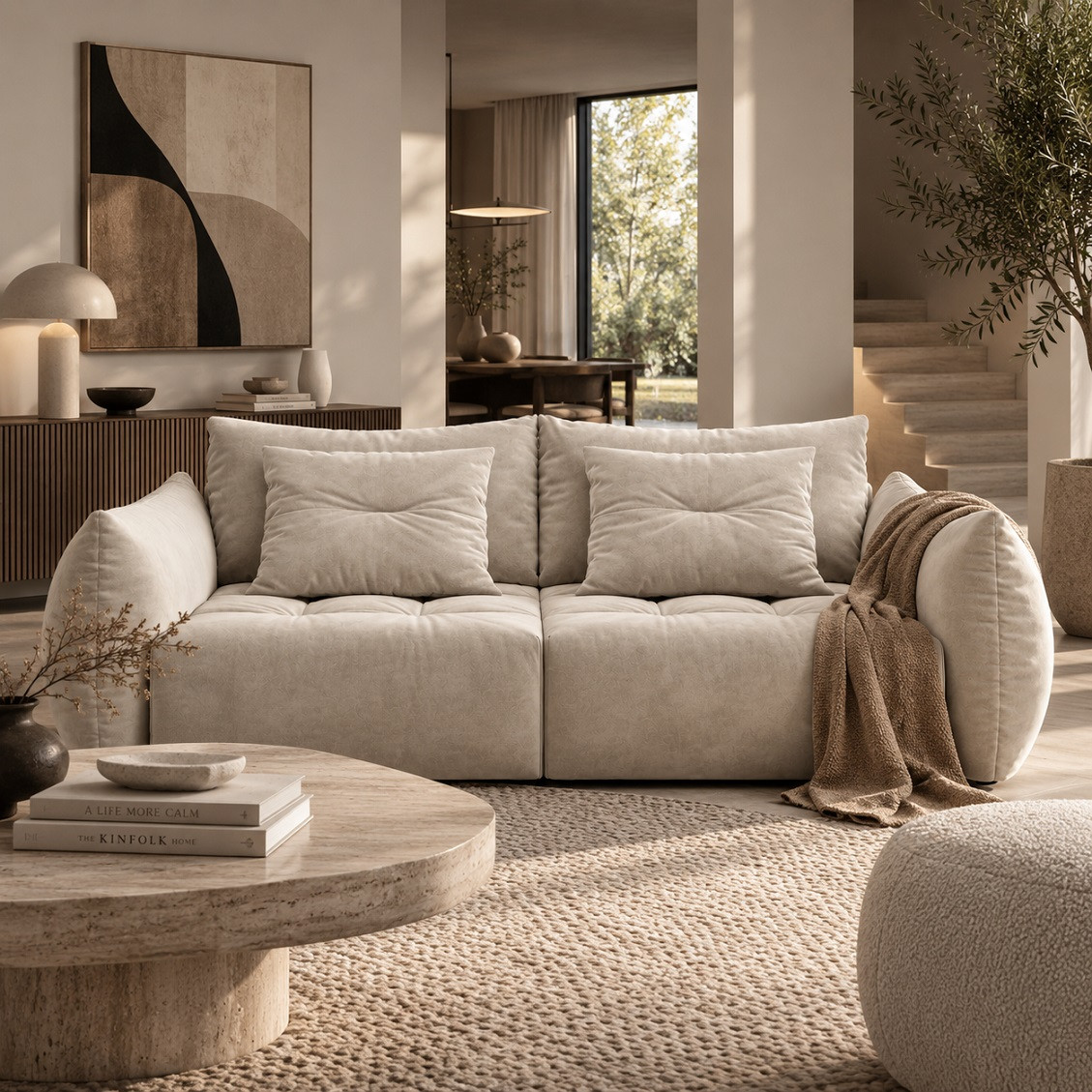 Sofa Z Funkcją Spania Bloom Jasnobeżowy Welur Micadoni