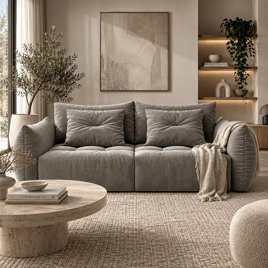 Sofa Z Funkcją Spania Bloom Szary Welur Micadoni