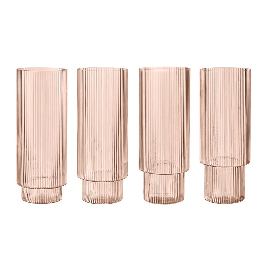 Szklanka Ripple Wysoka Różowa 4 Szt. Ferm Living
