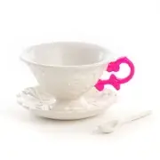 FILIŻANKA DO HERBATY ZE SPODKIEM I ŁYŻECZKĄ I-TEA FUCHSIA SELETTI