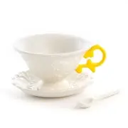 FILIŻANKA DO HERBATY ZE SPODKIEM I ŁYŻECZKĄ I-TEA ŻÓŁTA SELETTI