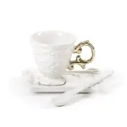 FILIŻANKA DO KAWY ZE SPODKIEM I ŁYŻECZKĄ I-COFFEE GOLD SELETTI