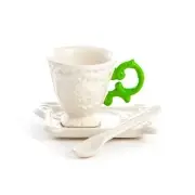 FILIŻANKA DO KAWY ZE SPODKIEM I ŁYŻECZKĄ I-COFFEE ZIELONA SELETTI