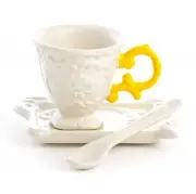 FILIŻANKA DO KAWY ZE SPODKIEM I ŁYŻECZKĄ I-COFFEE ŻÓŁTA SELETTI