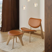 Fotel Slab naturalny dąb, koniakowa skóra Tom Dixon