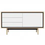 KOMODA FLOOW 136 CM DĄB BIELONY- BIAŁY LAMINAT BOLIA