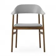 KRZESŁO HERIT Z PODŁOKIETNIKAMI CIEMNY DĄB SKÓRZANE szare NORMANN COPENHAGEN