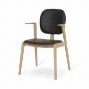 Krzesło Maron z podłokietnikiem jasny dąb czarna skóra