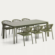 Zestaw ogrodowy Brela stół rozkładany + 6 krzeseł zielony Kave Home