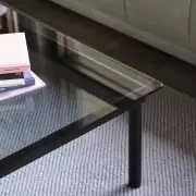 Stolik kawowy Kofi 120 cm czarny dąb przezroczysty blat Hay