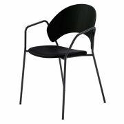 Krzesło Dosina z podłokietnikiem czarny dąb - czarna skóra PWtbS