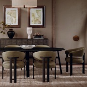 Krzesło Duct z podłokietnikiem bouclé Dark olive - nogi antique pewter Dan-Form