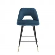 KRZESŁO BAROWE AVORIO niebieskie velvet H;90 CM EICHHOLTZ