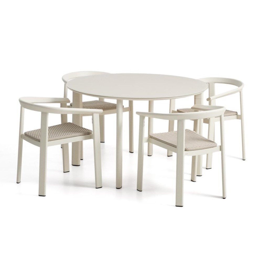 Zestaw Ogrodowy Erice Stół 120 Cm + 4 Krzesła Beżowy Kave Home